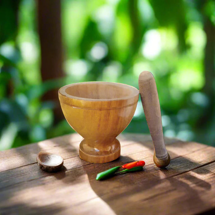 Handcrafted Lao Wooden Mini Mortar & Pestle – Traditional Kitchen Decor